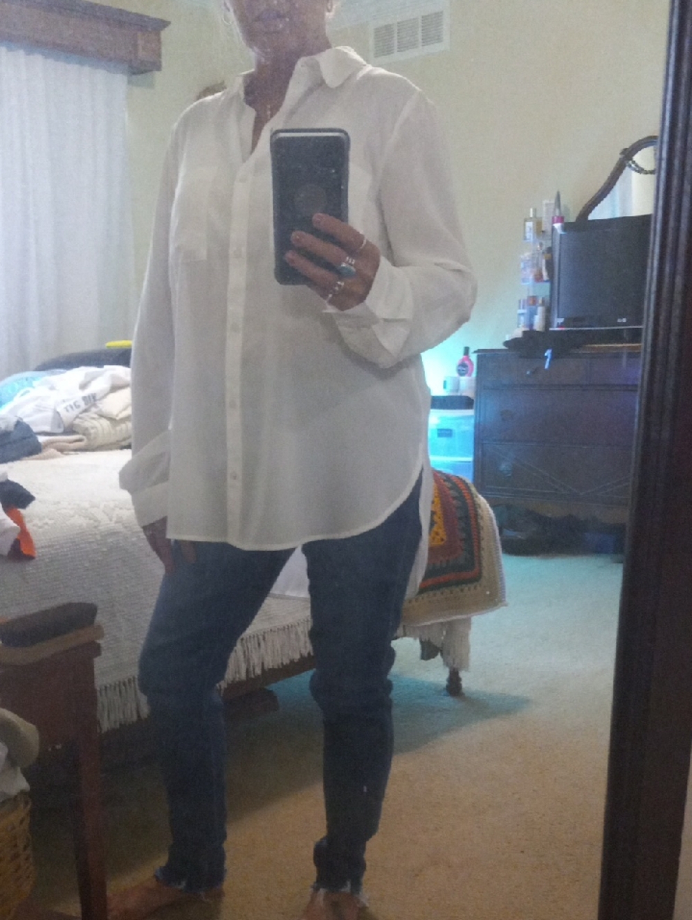 attention White Long-Sleeve Button Down Shirt Sz.L